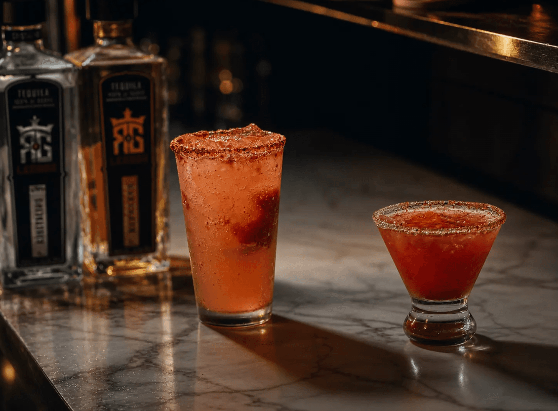 Photographed Othello margarita menu with cocktail artwork